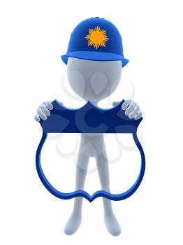 Royalty Free Clipart Image of a 3D Cop Holding a Shield