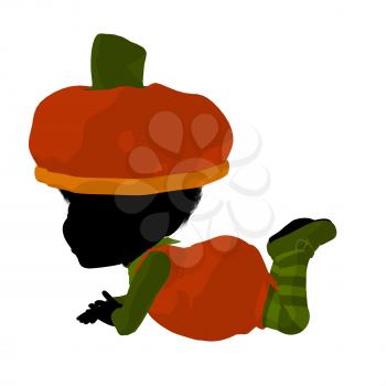 Royalty Free Clipart Image of a Child in a Pumpkin Costume