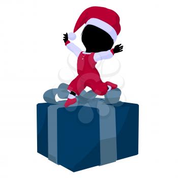 Royalty Free Clipart Image of a Little Girl in a Santa Costume With a Gift