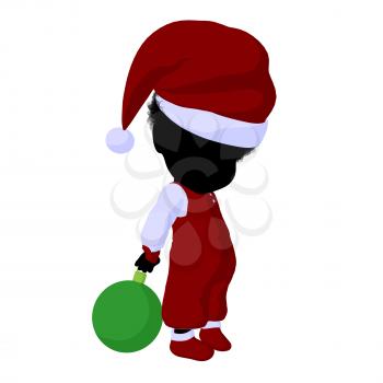 Royalty Free Clipart Image of a Little Girl in a Santa Costume With an Ornament