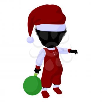 Royalty Free Clipart Image of a Little Girl in a Santa Costume With an Ornament