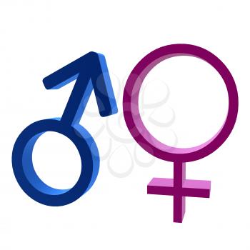 3D male & female symbol on a white background