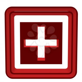 3D cross inside a red box on a white background