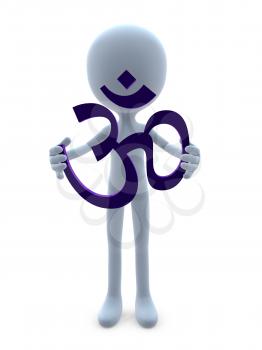 Royalty Free Clipart Image of a 3D Guy Holding an Ohm Symbol