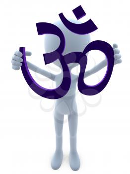 Royalty Free Clipart Image of a 3D Man Holding the Ohm Symbol