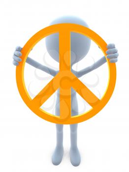 Royalty Free Clipart Image of a 3D Guy Holding a Peace Symbol