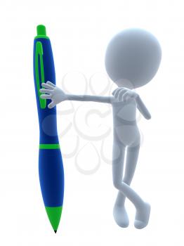 Royalty Free Clipart Image of a 3D Guy With a Pen