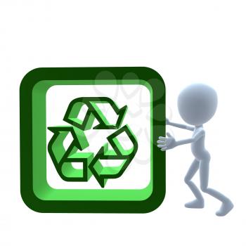 Royalty Free Clipart Image of a 3D Man With a Recycle Sign