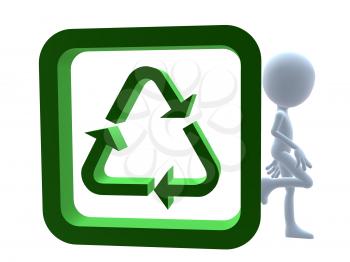 Royalty Free Clipart Image of a 3D Man With a Recycle Symbol