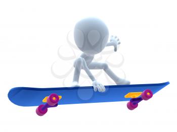 Royalty Free Clipart Image of a 3D Guy on a Skateboard