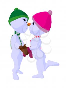 Royalty Free Clipart Image of a Boy and Girl Snowman