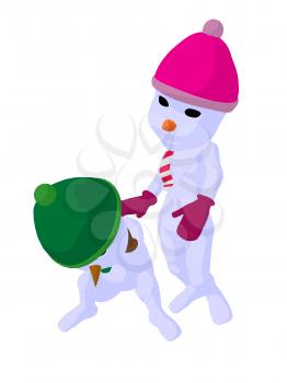 Royalty Free Clipart Image of a Boy and Girl Snowman