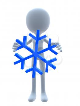 Royalty Free Clipart Image of a 3D Man Holding a Snowflake