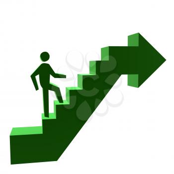 3D man walking up stairs on a white background