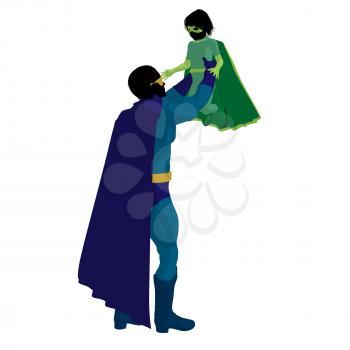 Royalty Free Clipart Image of a Superhero Father and Child