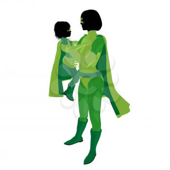 Royalty Free Clipart Image of a Superhero Mother and Daughter