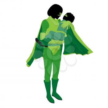 Royalty Free Clipart Image of a Superhero Mother and Daughter