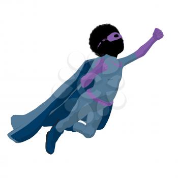 African american super hero boy silhouette on a white background