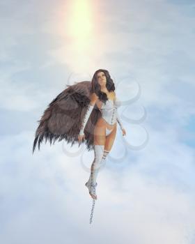 Angel with brown wings broke out of chains