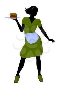 Royalty Free Clipart Image of a Waitress Wearing an Apron