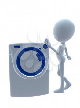 Royalty Free Clipart Image of a 3D Guy With a Washing Machine