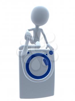 Royalty Free Clipart Image of a 3D Guy With a Washing Machine