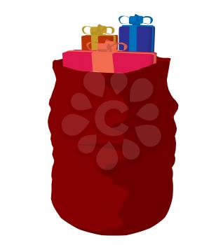 Royalty Free Clipart Image of a Bag of Christmas Gifts