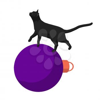 Royalty Free Clipart Image of a Black Cat and Ornament