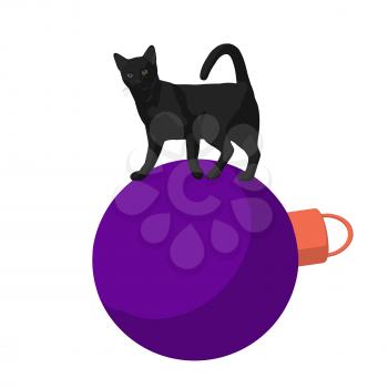 Royalty Free Clipart Image of a Black Cat and Ornament