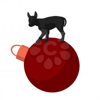 Royalty Free Clipart Image of a Black Dog on an Ornament