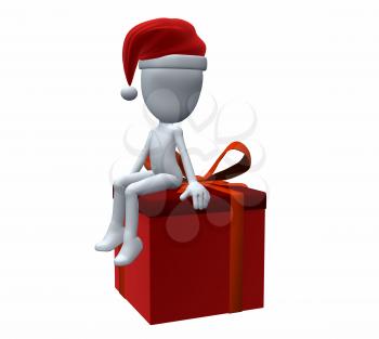 Royalty Free Clipart Image of a 3D Guy With a Christmas Present