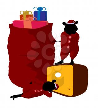Royalty Free Clipart Image of Mice With Christmas Gifts