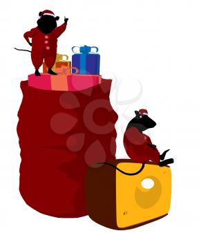 Royalty Free Clipart Image of Mice With Christmas Gifts