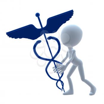 Royalty Free Clipart Image of a 3D Guy Holding the Medical Symbol