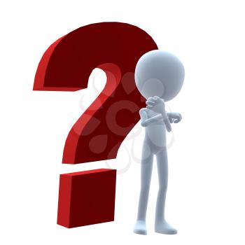 Royalty Free Clipart Image of a 3D Guy With a Question Mark