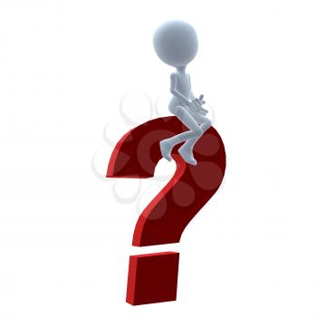 Royalty Free Clipart Image of a Guy Sitting on a Question Mark