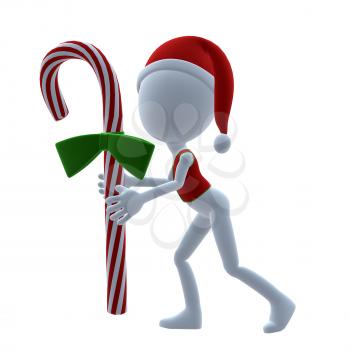 Royalty Free Clipart Image of a 3D Guy With a Candy Cane