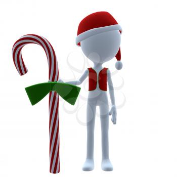 Royalty Free Clipart Image of a 3D Guy With a Candy Cane