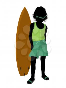 Royalty Free Clipart Image of a Boy and a Surfboard