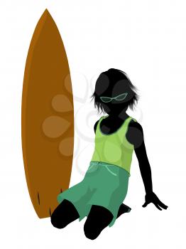 Royalty Free Clipart Image of a Boy and a Surfboard