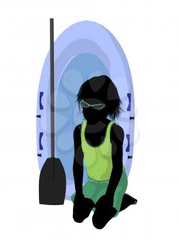 Royalty Free Clipart Image of a Boy and a Boat and Paddle
