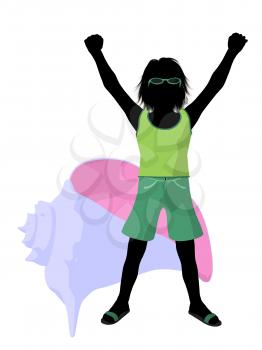 Royalty Free Clipart Image of a Boy With a Seashell
