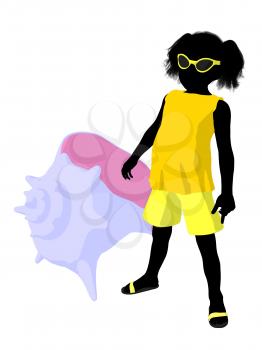 Royalty Free Clipart Image of a Girl With a Seashell