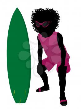 Royalty Free Clipart Image of a Girl With a Surfboard