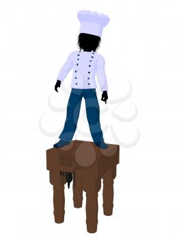 Royalty Free Clipart Image of a Boy Chef on a Butcher Block