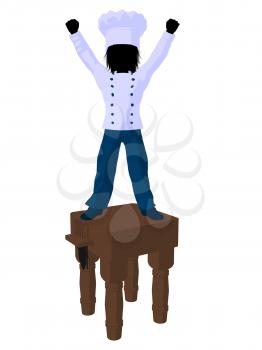 Royalty Free Clipart Image of a Boy Chef on a Butcher Block