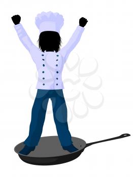 Royalty Free Clipart Image of a Boy Chef in a Skillet