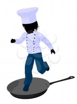 Royalty Free Clipart Image of a Boy Chef in a Skillet