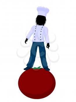 Royalty Free Clipart Image of a Boy Chef on a Tomato