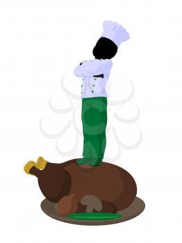 Royalty Free Clipart Image of a Boy Chef With a Roasted Turkey